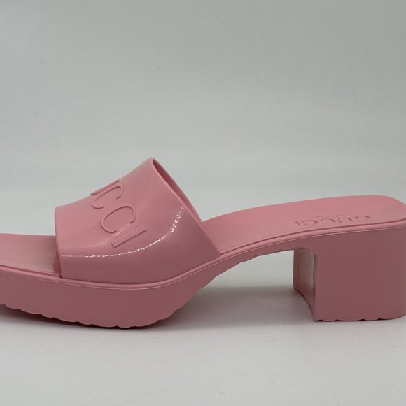Gucci Double GG Logo Rubber Platform Block Heel Mules Slides Sandals Shoes - Picture 4 of 16